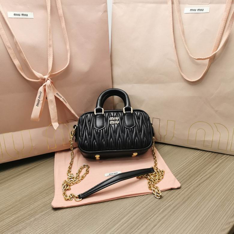 Miu Miu Arcadie Mini Top-Handle Bag in Black Matelassé Leather with Chain
