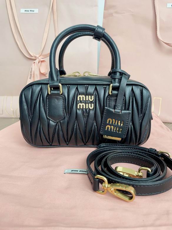 Miu Miu Arcadie Matelassé Top-Handle Bowling Bag in Black Nappa Leather
