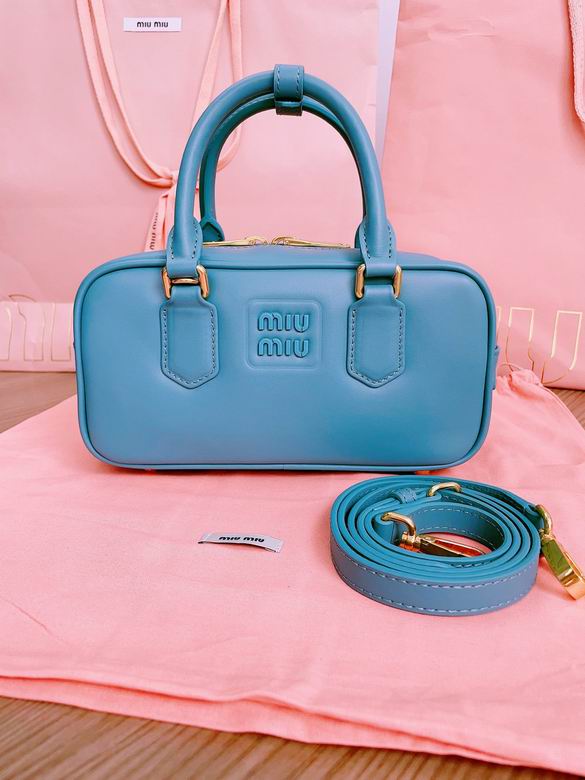 Miu Miu Arcadie Small Top-Handle Bowling Bag in Blue Leather