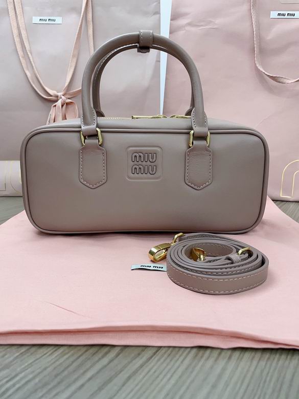 Miu Miu Arcadie Top-Handle Bowling Bag in Blush Pink Leather
