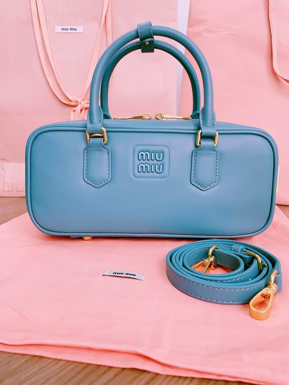 Miu Miu Arcadie Top-Handle Bag in Blue Leather with Shoulder Strap