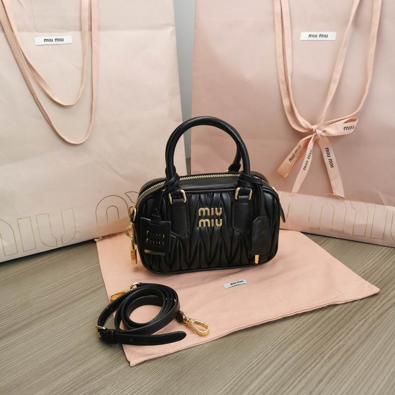 Miu Miu Arcadie Mini Top-Handle Bag in Black Matelassé Nappa Leather