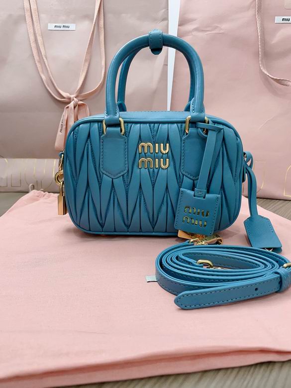Miu Miu Arcadie Matelassé Top-Handle Bag in Blue Nappa Leather