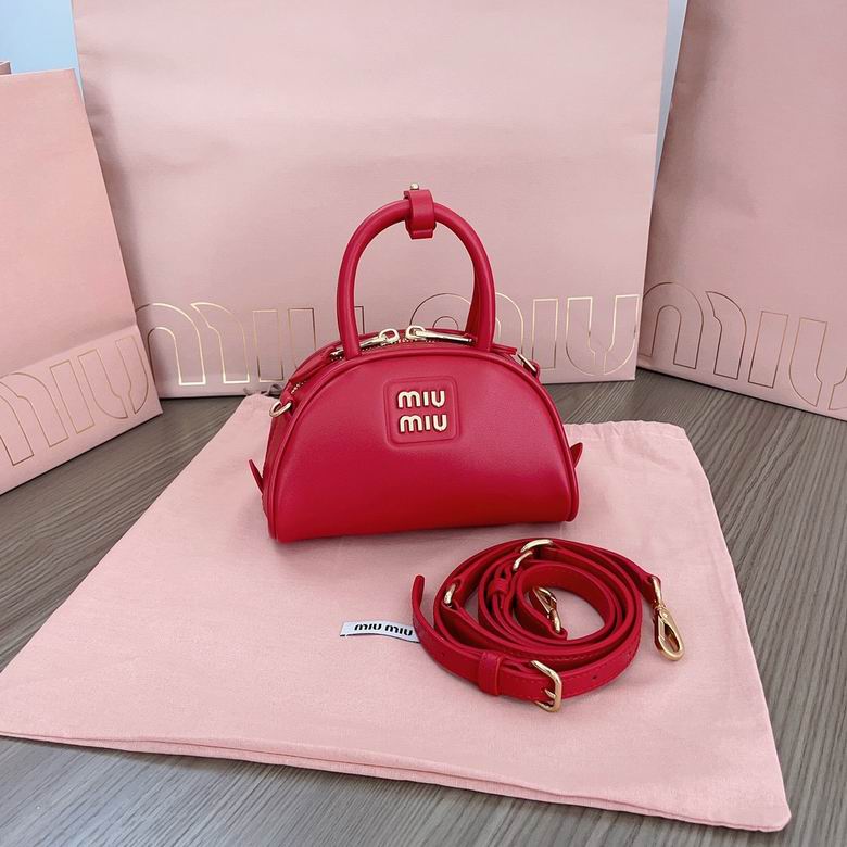 Miu Miu Mini Bowling Top-Handle Bag with Strap in Red Leather