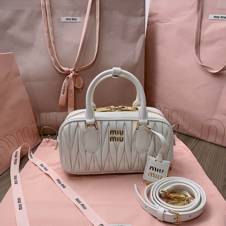 Miu Miu Arcadie Matelassé Top-Handle Bowling Bag in White Nappa Leather