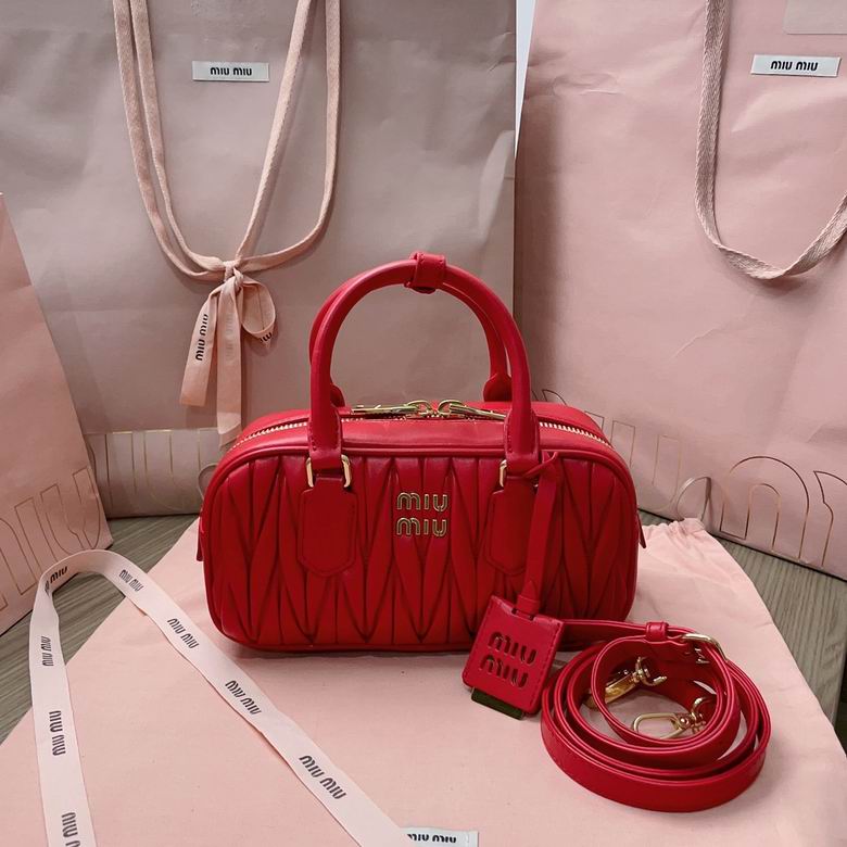 Miu Miu Arcadie Matelassé Leather Top-Handle Bowling Bag in Red
