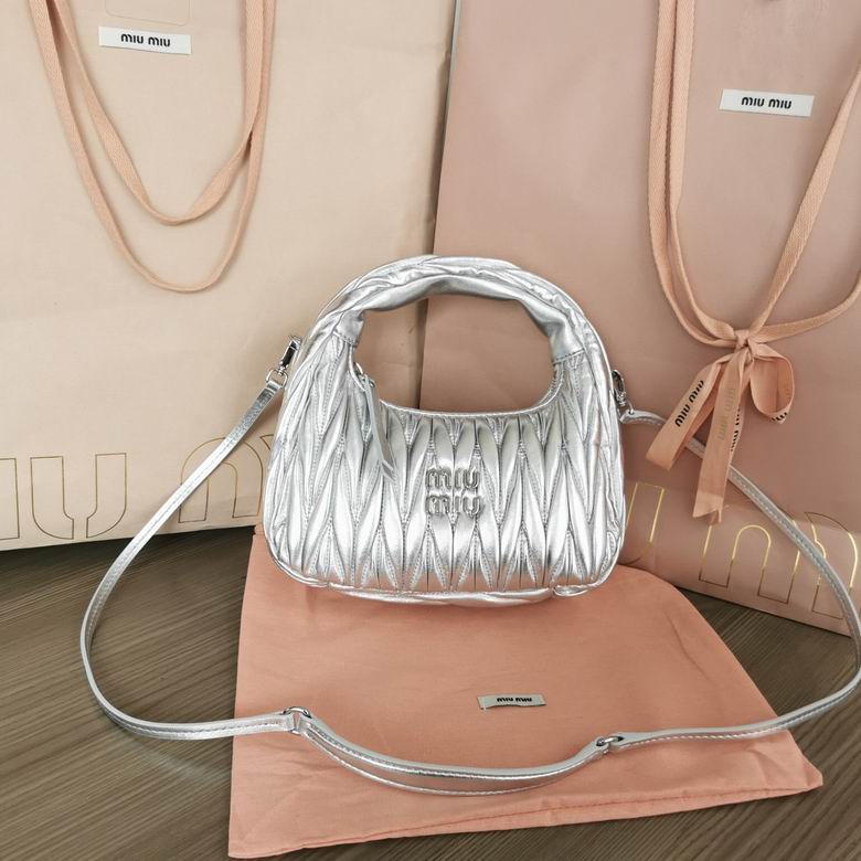 Miu Miu Wander Matelassé Mini Hobo Bag in Silver Metallic Nappa Leather