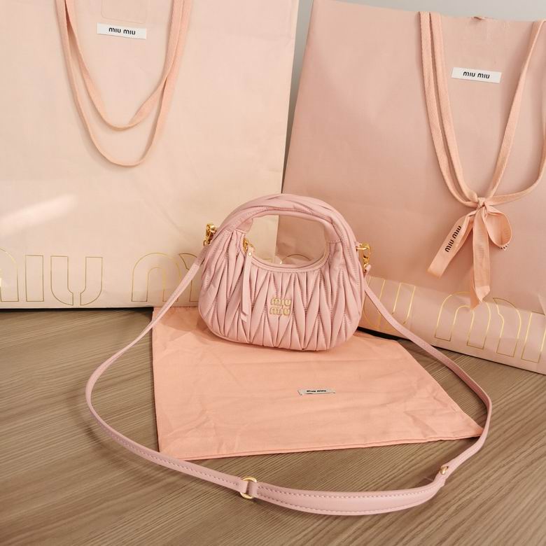 Miu Miu Miu Wander Micro Hobo Bag in Pink Matelassé Nappa Leather