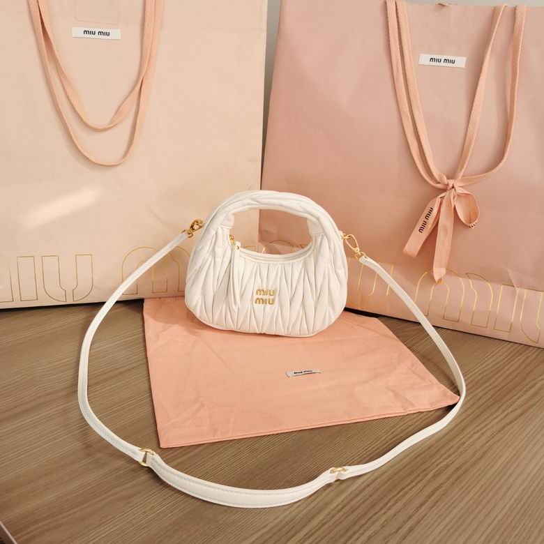 Miu Miu Wander Mini Hobo Bag in White Matelassé Nappa Leather