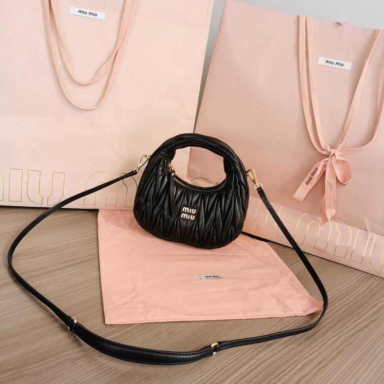 Miu Miu Wander Matelassé Mini Hobo Bag in Black Nappa Leather