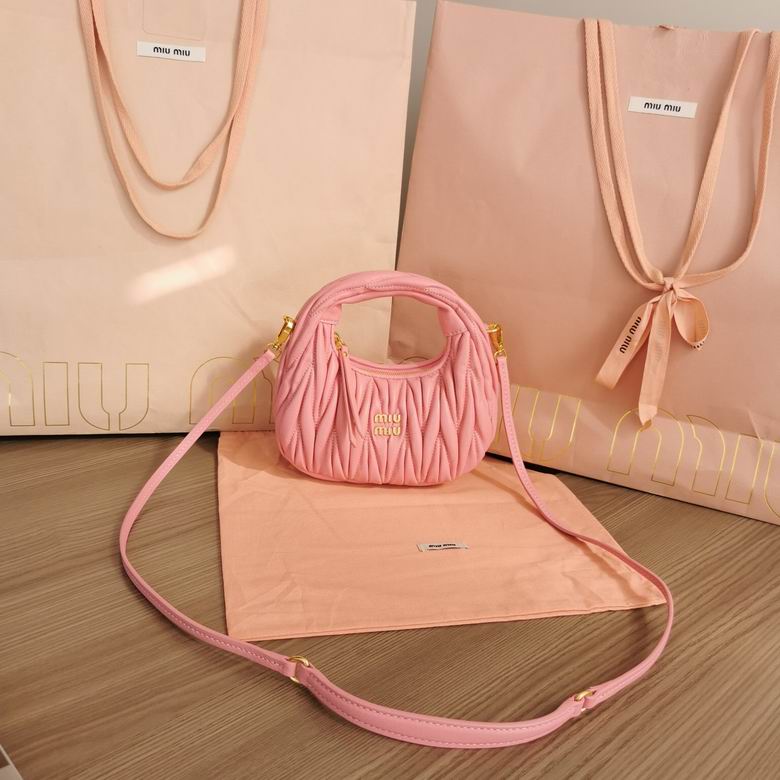 Miu Miu Wander Mini Matelassé Hobo Bag in Pink Nappa Leather
