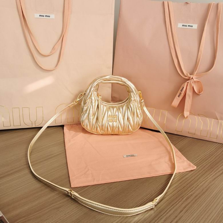 Miu Miu Wander Micro Hobo Bag in Metallic Gold Matelassé Nappa Leather