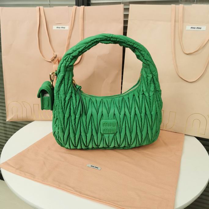 Miu Miu Wander Matelassé Nylon Hobo Bag with Mini Pouch Charm in Green