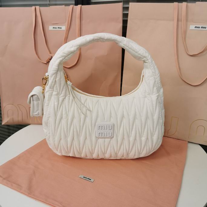 Miu Miu Miu Wander Matelassé Hobo Bag with Mini Pouch Charm in White