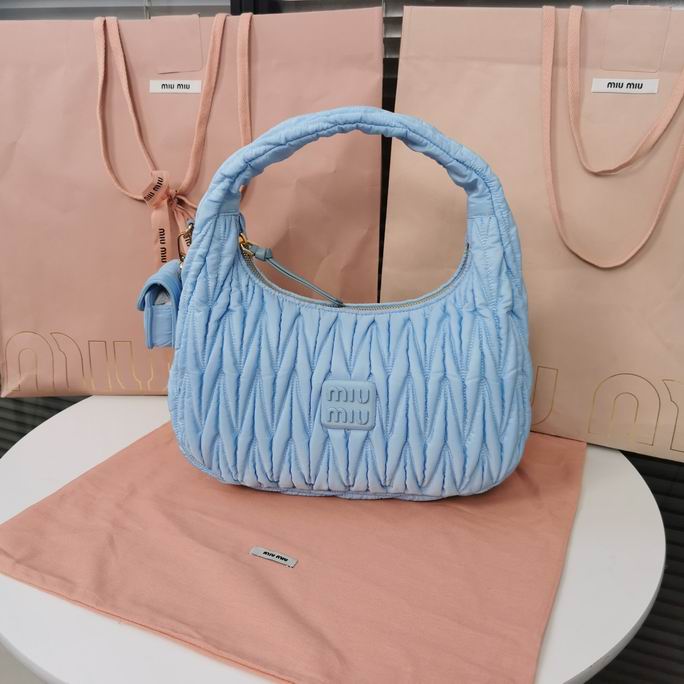 Miu Miu Wander Matelassé Nylon Hobo Bag in Light Blue
