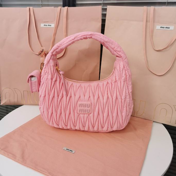 Miu Miu Miu Wander Matelassé Nylon Hobo Bag in Pink with Mini Pouch Charm