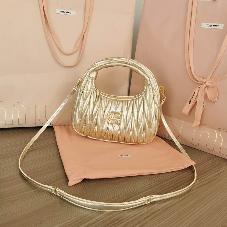 Miu Miu Wander Matelassé Mini Hobo Bag in Metallic Gold Nappa Leather