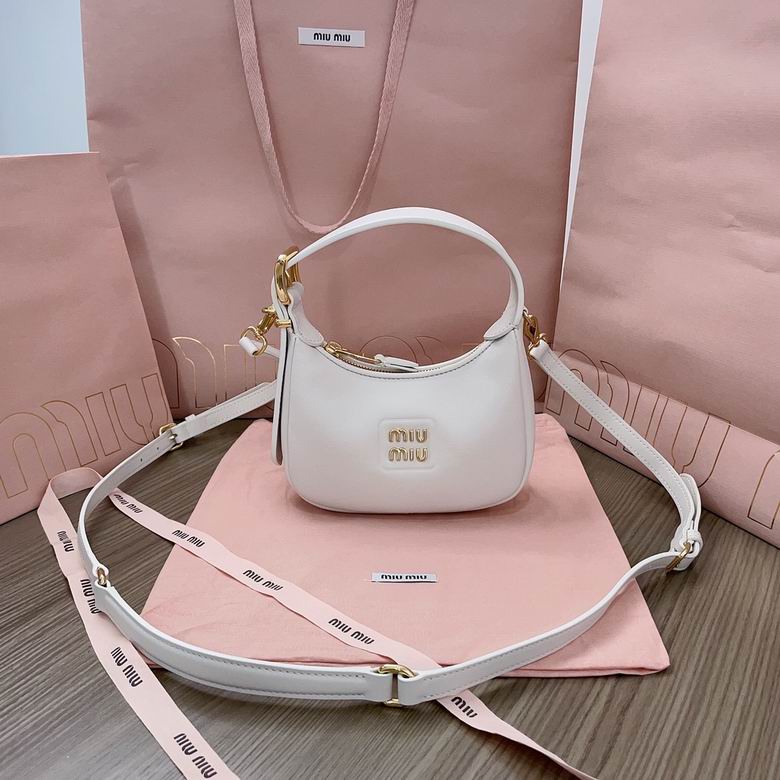 Miu Miu Miu Wander Mini Hobo Bag 5BP084 in White Leather