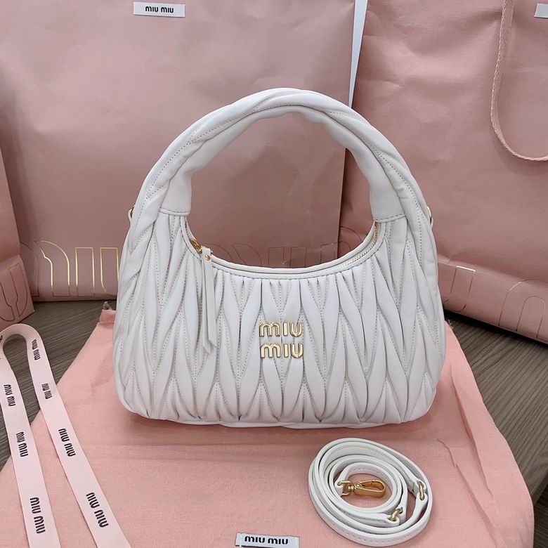Miu Miu Wander Matelassé Hobo Bag in White Nappa Leather