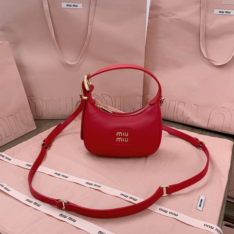 Miu Miu Miu Wander Mini Hobo Bag with Crossbody Strap in Red Leather