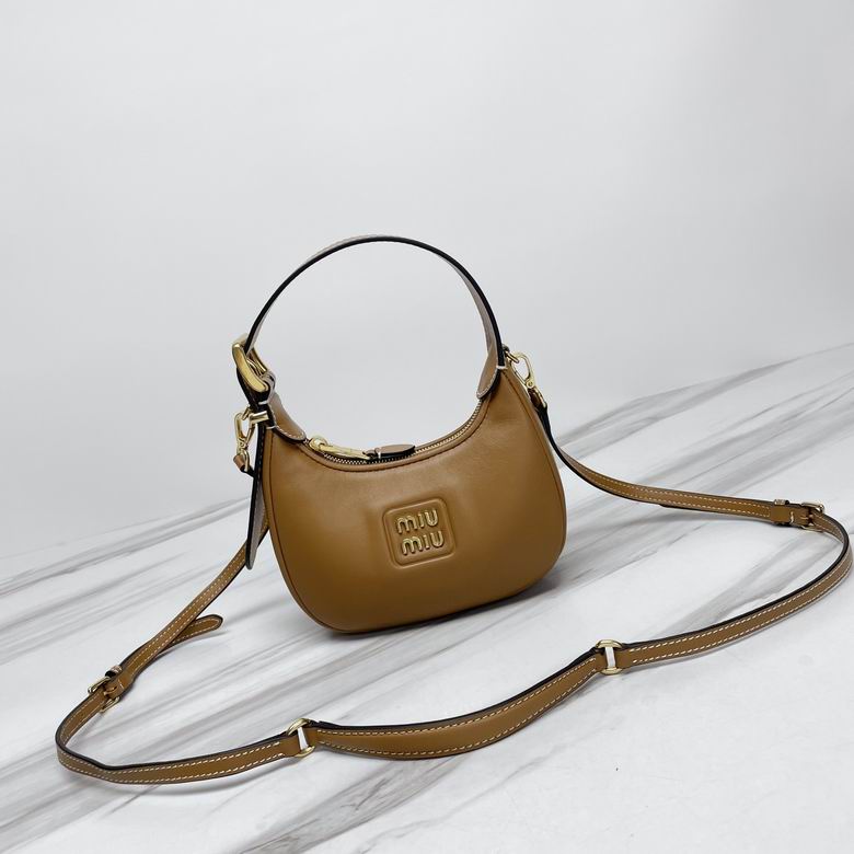 Miu Miu Miu Wander Mini Hobo Bag in Tan Leather with Crossbody Strap