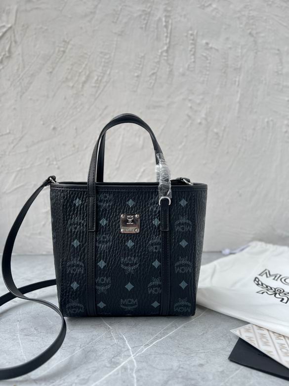 MCM Toni Mini Tote Bag in Black Visetos Coated Canvas with Crossbody Strap