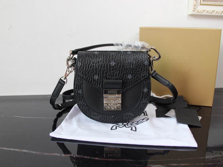 MCM Patricia Mini Visetos Saddle Crossbody Bag in Black