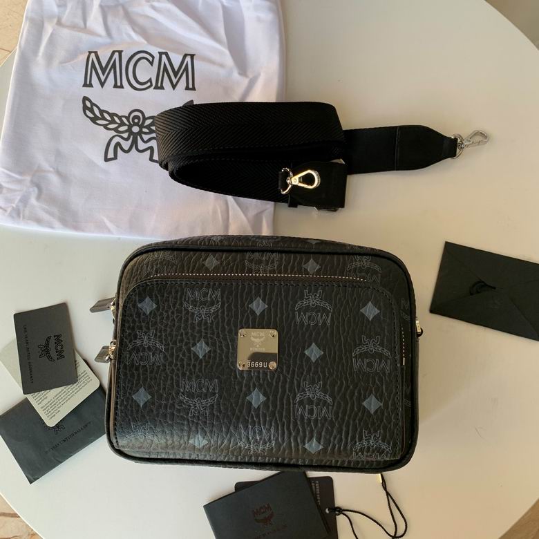 MCM Camera Bag in Black Visetos Coated Canvas with Wide Strap