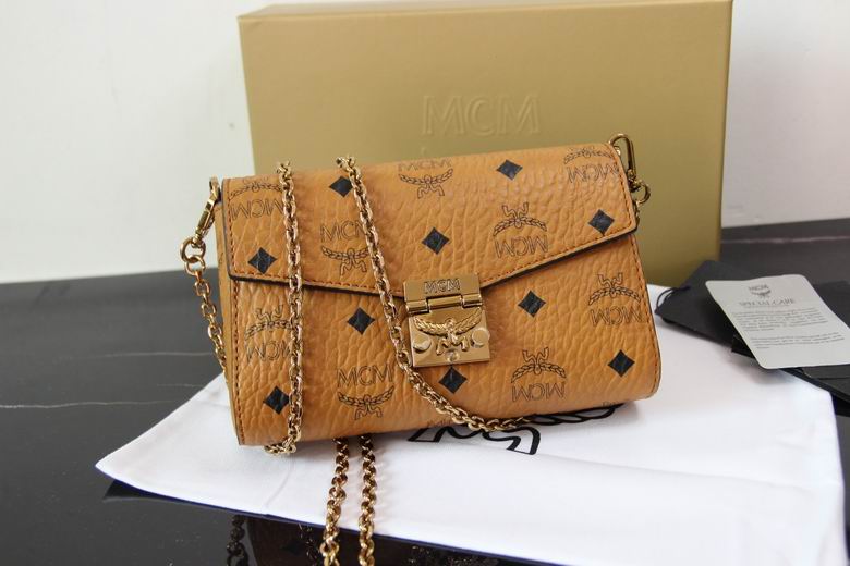MCM Millie Mini Crossbody Bag in Cognac Visetos with Chain Strap