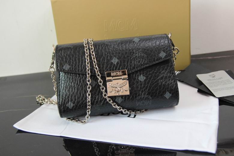 MCM Patricia Mini Crossbody Bag in Black Visetos with Chain Strap