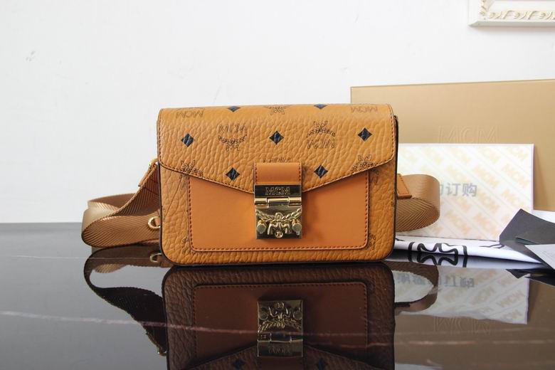 MCM Patricia Mini Crossbody Bag in Cognac Visetos with Wide Strap