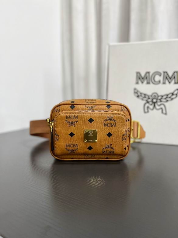 MCM Visetos Camera Belt Bag in Cognac Monogram Coated Canvas