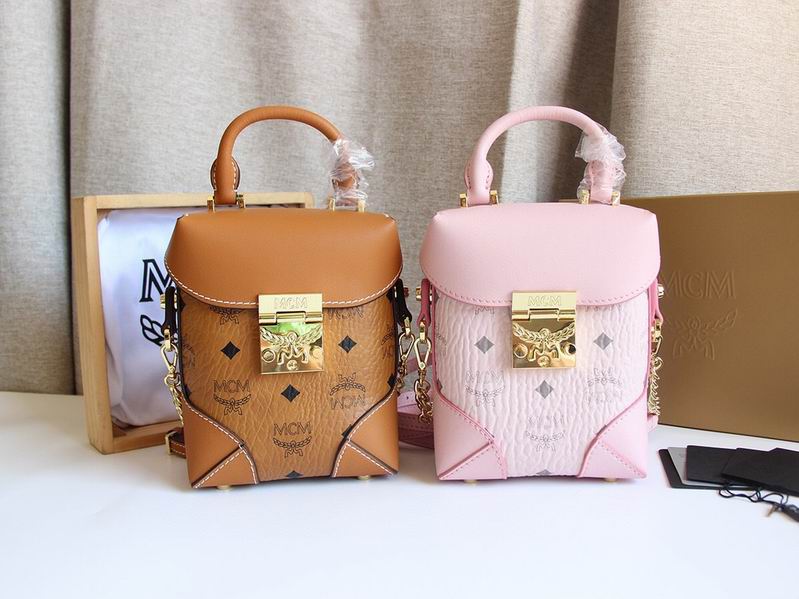 MCM Berlin Mini Top-Handle Camera Bag in Cognac Visetos Coated Canvas
