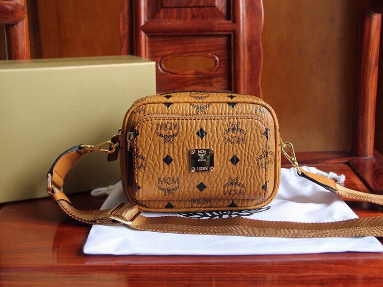 MCM Visetos Camera Crossbody Bag in Cognac Coated Canvas