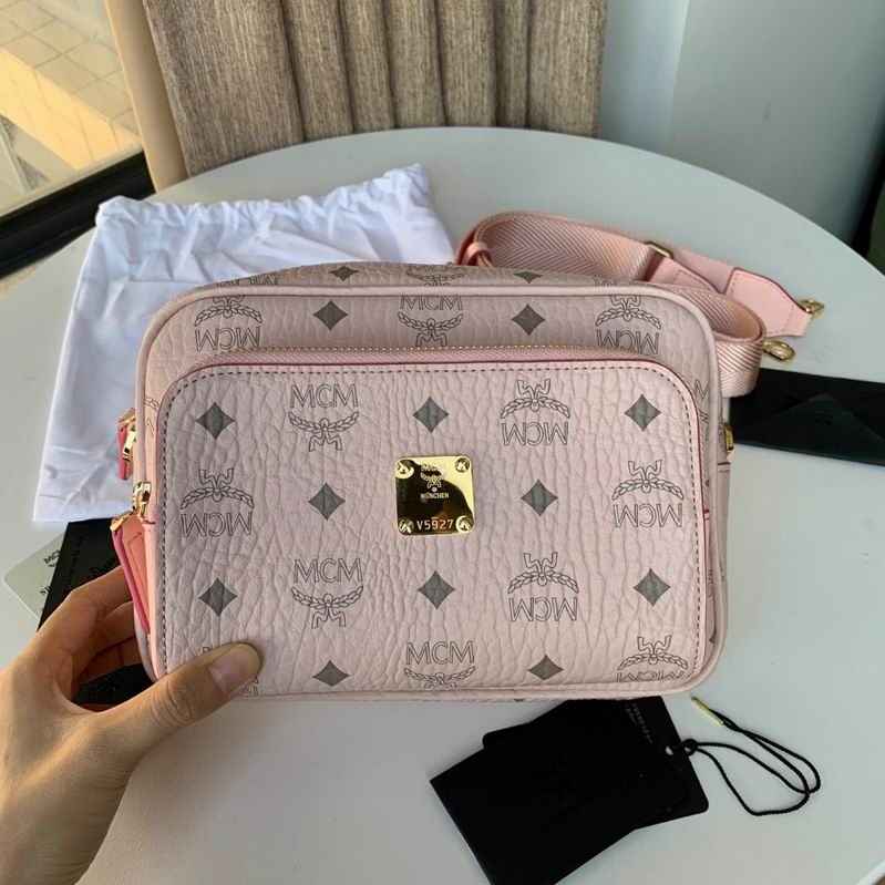 MCM Visetos Camera Crossbody Bag in Light Pink Coated Canvas