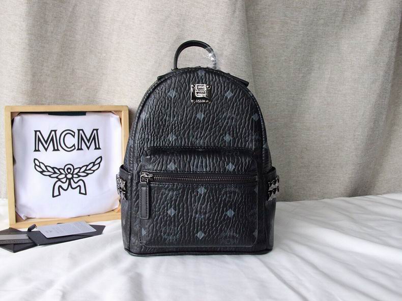 MCM Stark Side Studs Mini Backpack in Black Visetos Coated Canvas