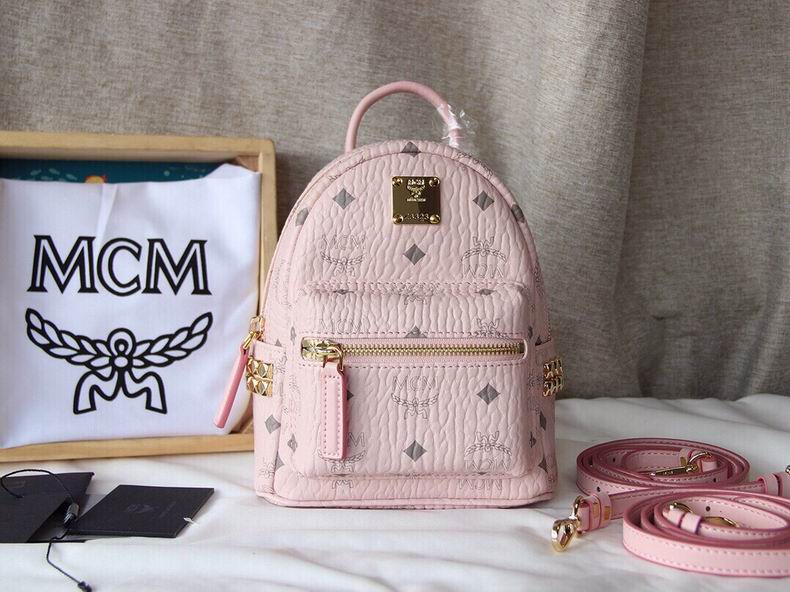 MCM Stark Bebe Boo Mini Backpack in Light Pink Visetos Coated Canvas