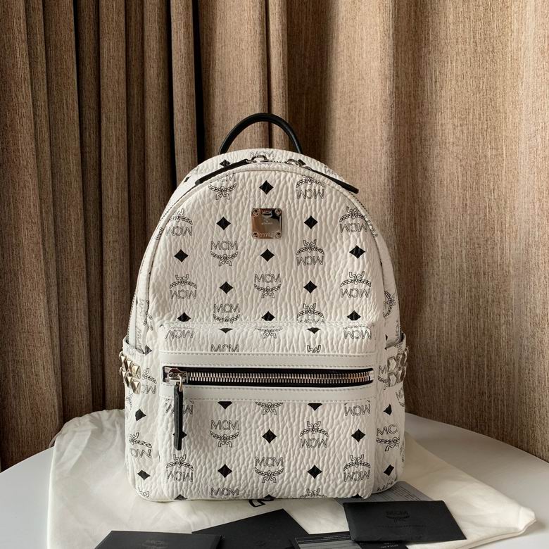 MCM Stark Side Studs Backpack in White Visetos Coated Canvas