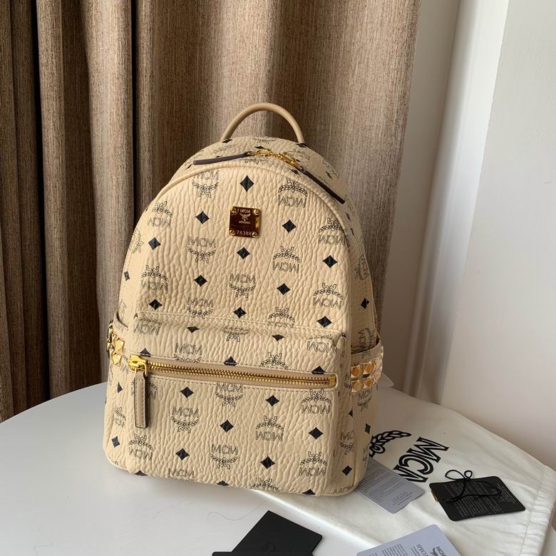 MCM Stark Side Studs Backpack in Beige Visetos Coated Canvas