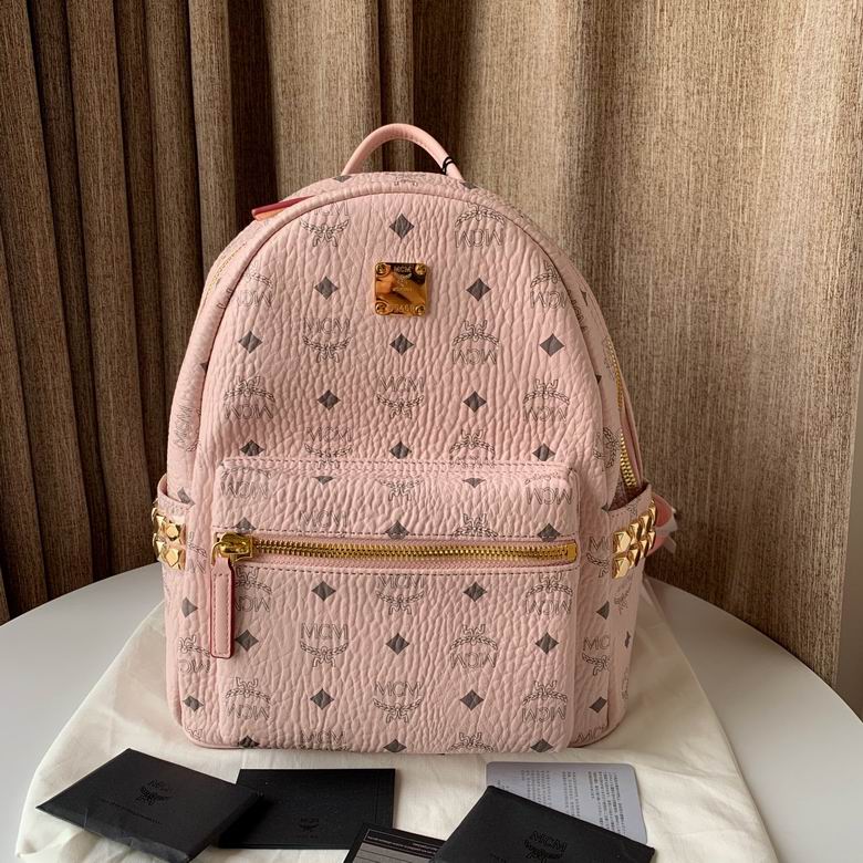 MCM Stark Side Studs Backpack in Light Pink Visetos Coated Canvas