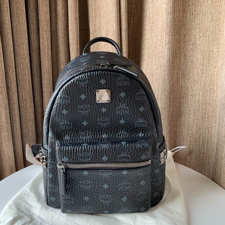 MCM Stark Side Studs Backpack in Black Visetos Coated Canvas
