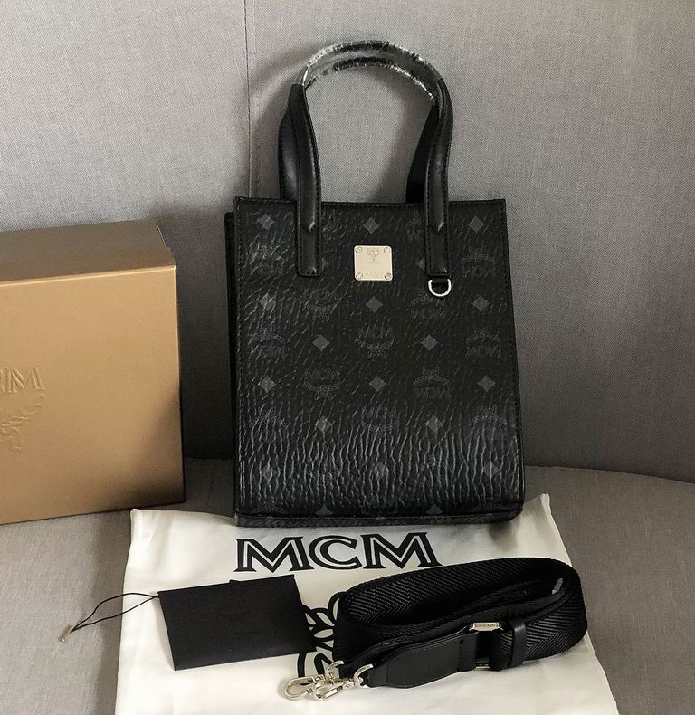 MCM Mini Tote Bag in Black Visetos Coated Canvas with Crossbody Strap