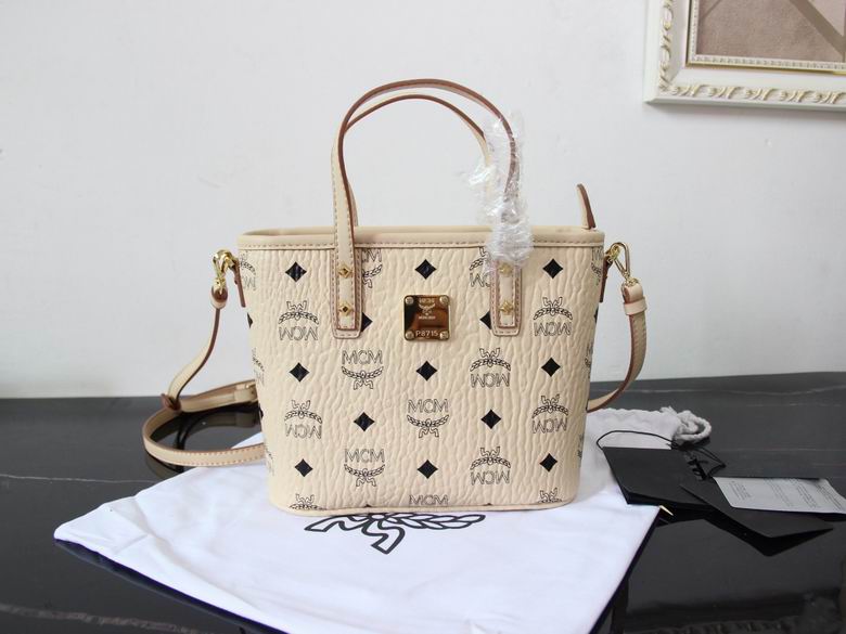 MCM Mini Shopper Tote with Crossbody Strap in Cream Visetos Monogram Canvas