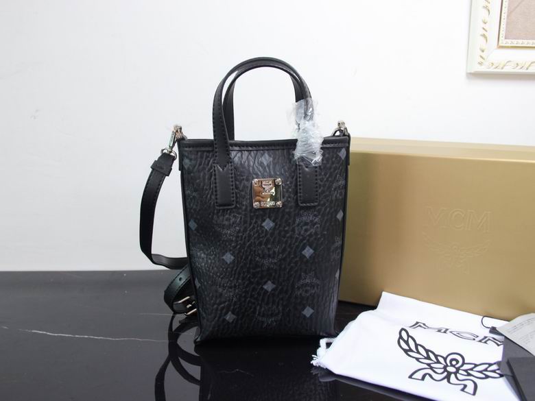 MCM Mini Vertical Tote Crossbody Bag in Black Visetos Coated Canvas