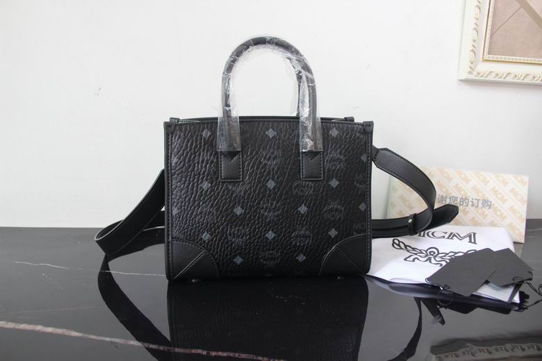 MCM München Mini Tote Bag with Crossbody Strap in Black Visetos