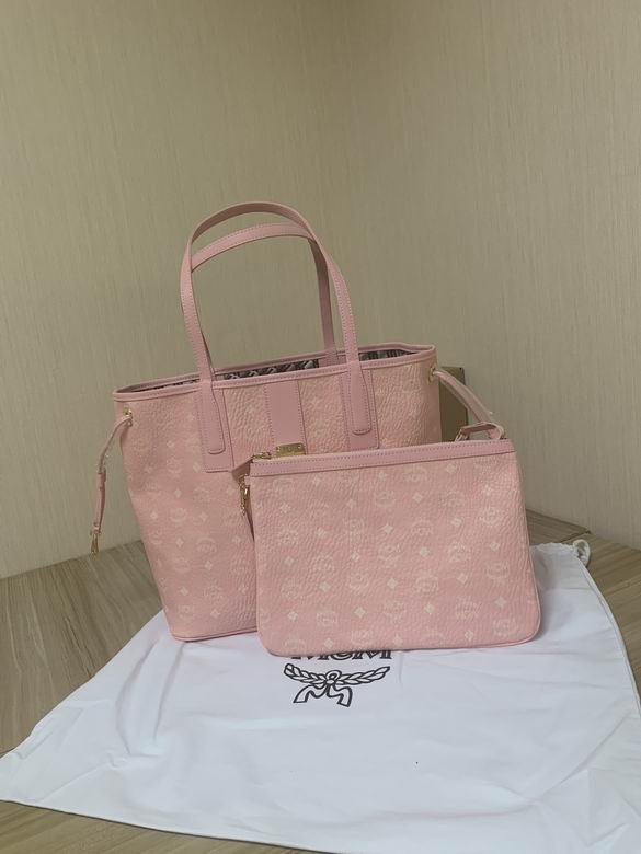 MCM Liz Shopper Tote Bag with Zip Pouch in Pink Visetos Monogram