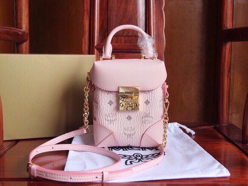 MCM Visetos Mini Top-Handle Camera Crossbody Bag in Light Pink