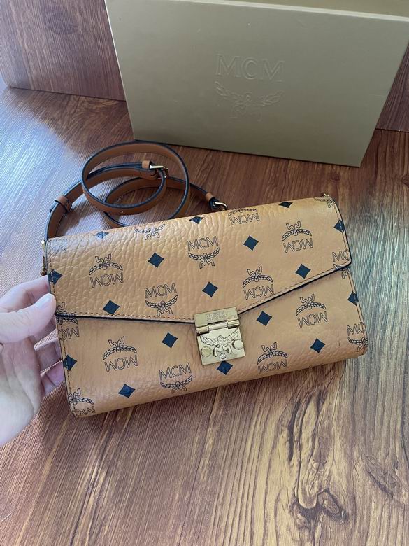 MCM Patricia Medium Crossbody Bag in Cognac Visetos with Gold Turn-Lock