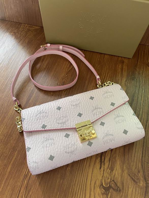 MCM Patricia Medium Crossbody Bag in Light Pink Visetos with Gold Hardware