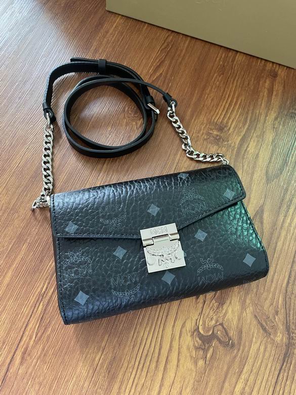 MCM Patricia Mini Crossbody Bag in Black Visetos with Chain Strap